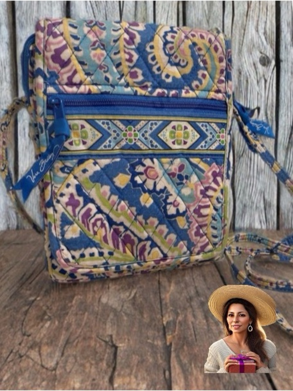 Vera Bradley Capri Blue Mini Hipster Quilted Paisley Crossbody Bag Pastels EUC